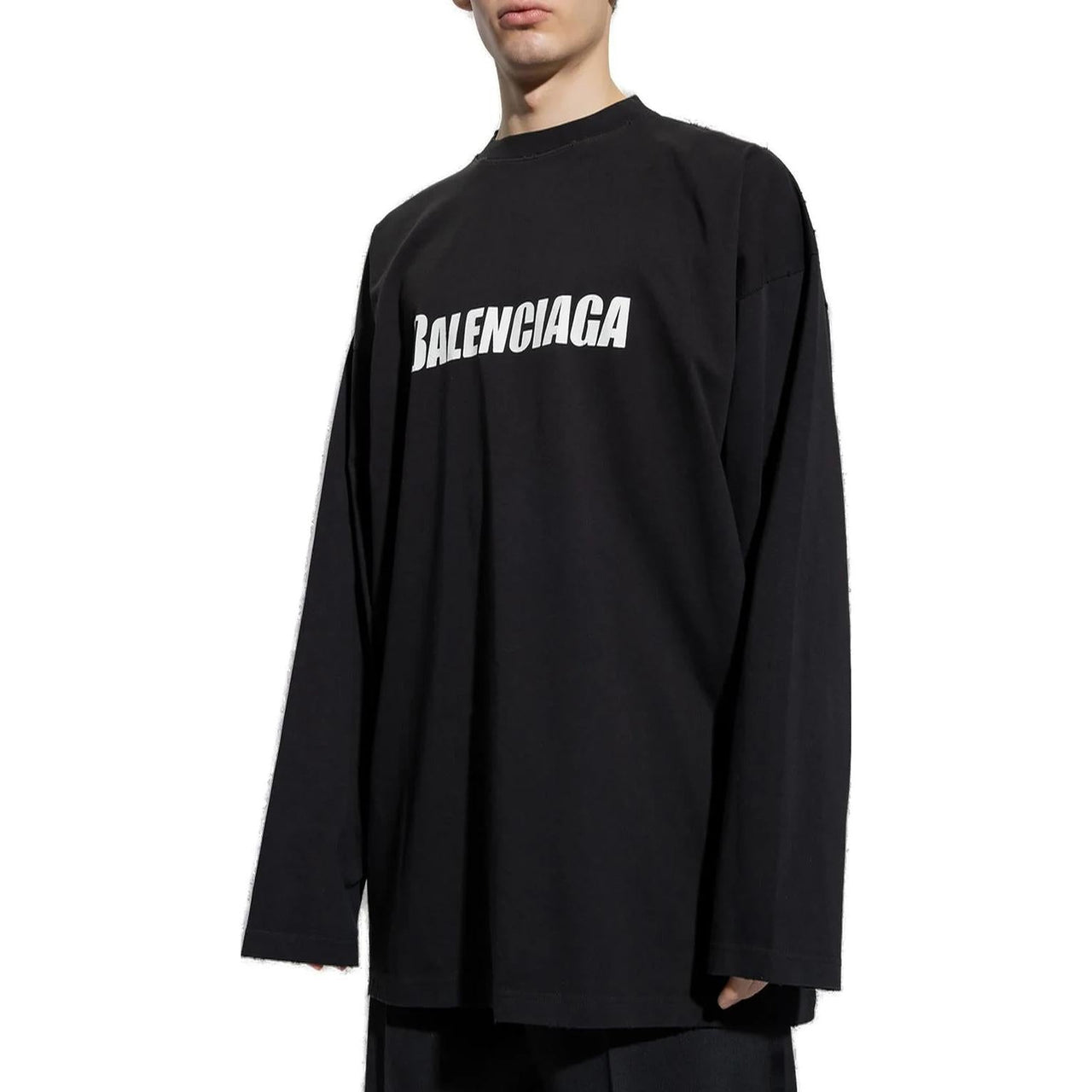 Balenciaga Caps Oversized Long Sleeve T-Shirt 'Black' 681046TNVL11070