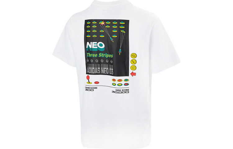Men's adidas neo Alphabet Micro Mark Round Neck Short Sleeve White T-Shirt HC9664