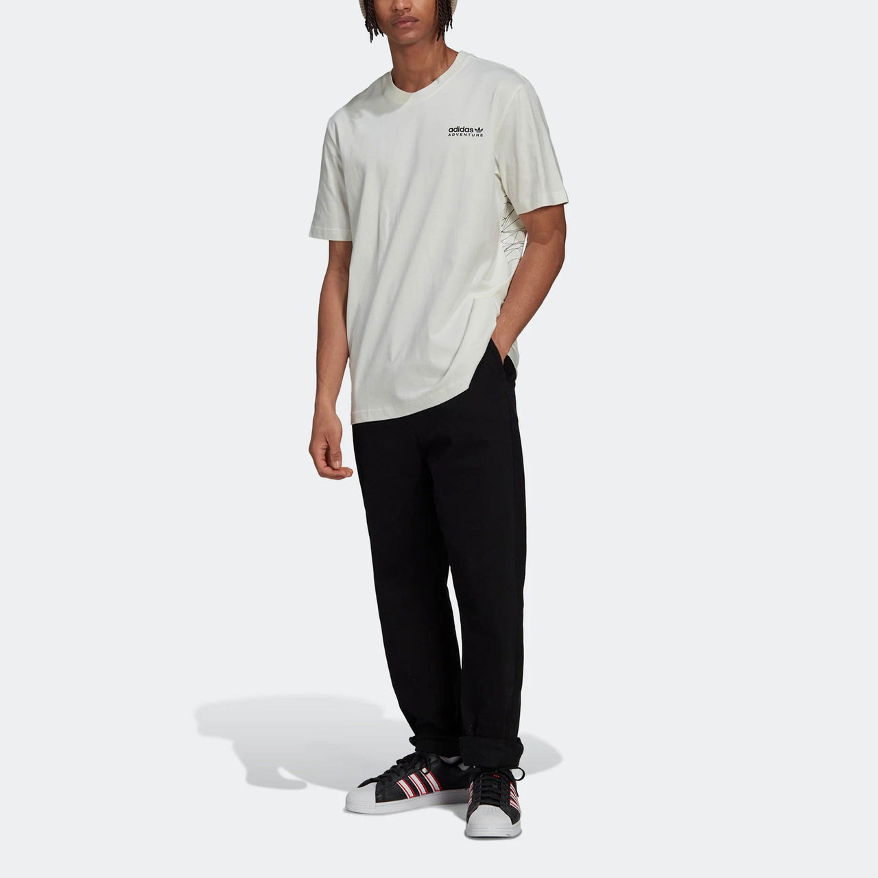 Men's adidas originals ' Outdoor Logo Printing Short Sleeve Jade White T-Shirt HK5011