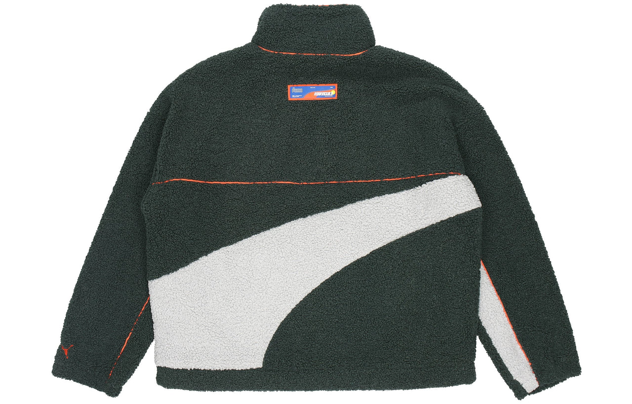 PUMA x ROARINGWILD Crossover Sherpa Jacket Contrasting Colors Zipper Pocket Fleece Stay Warm Logo Green 532597-80