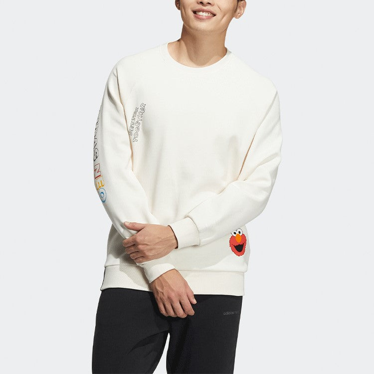 Men's adidas neo x SESAME STREET Crossover Thicken Sports Round Neck Pullover Pink White HM7481