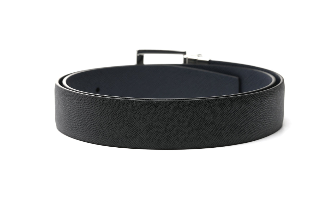 PRADA SS26 Saffiano Leather Reversible Belt 'Black Baltic Blue' 2CC004-053-F0RD7