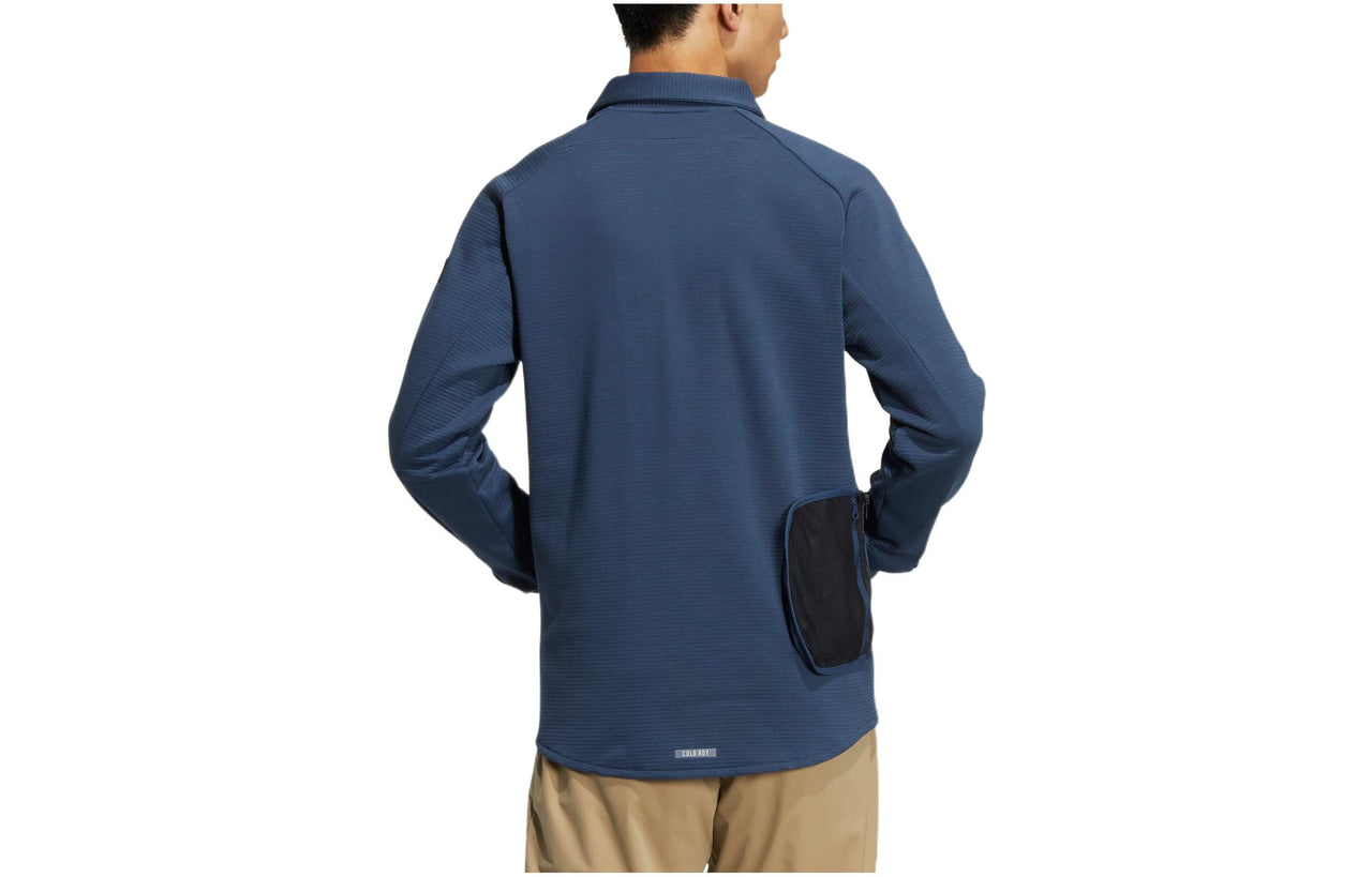 Men's adidas Solid Color Pocket Lapel Long Sleeves Blue Shirt HG3238