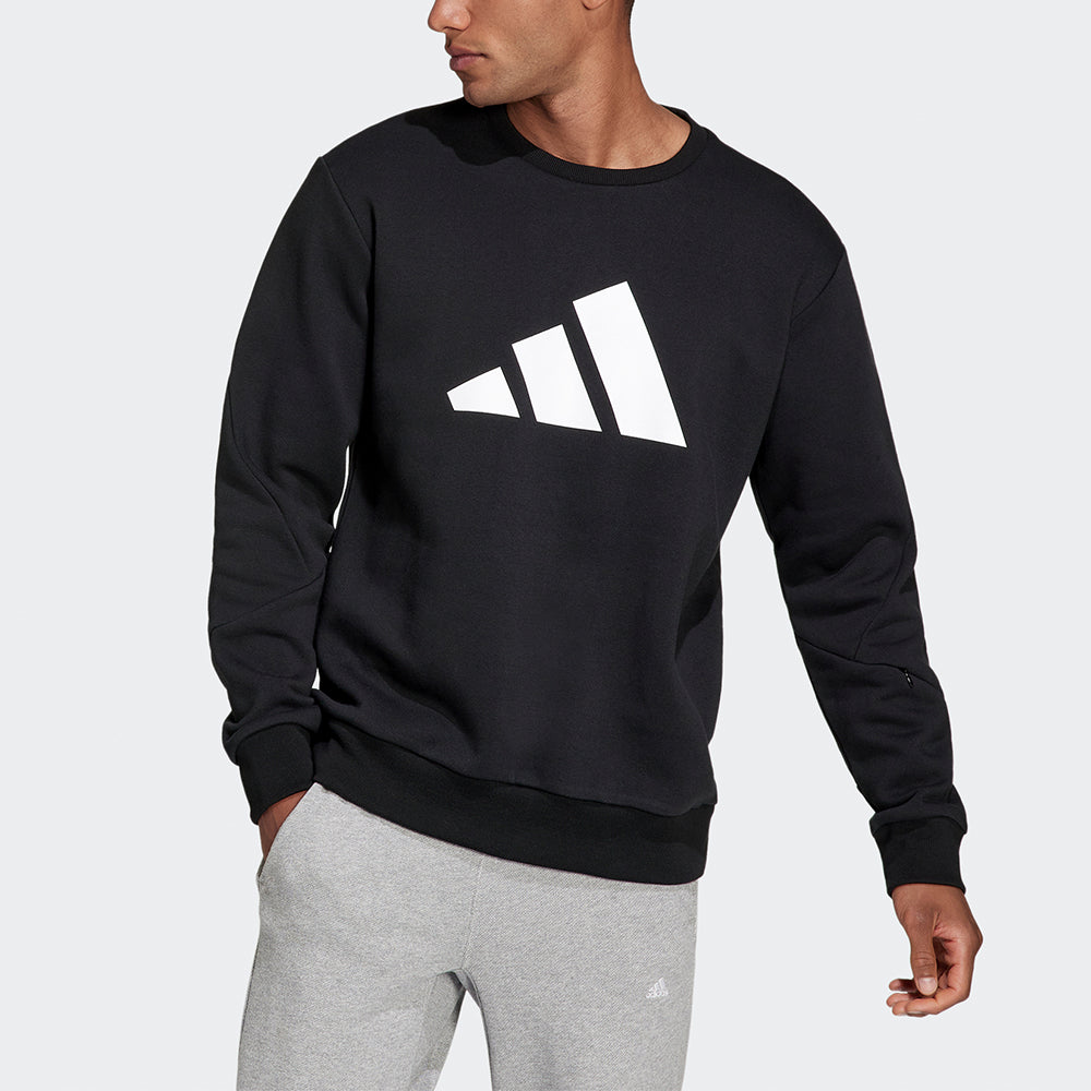 Men's adidas Fi Wtr Crew Large Logo Printing Sports Round Neck Pullover Black H46507