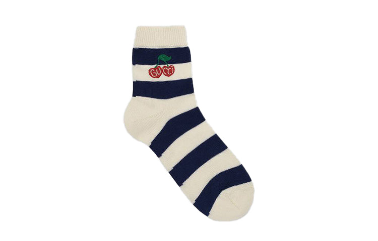 (WMNS) Gucci Cherry Striped Cotton Socks For 1 Pack Blue/White 631519-3GF80-9268