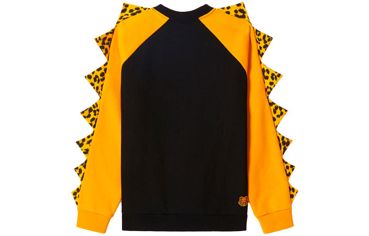 Men's KENZO SS21 Leopard print Printing Splicing ribbed raglan sleeve Black FB55SW3624MH-99