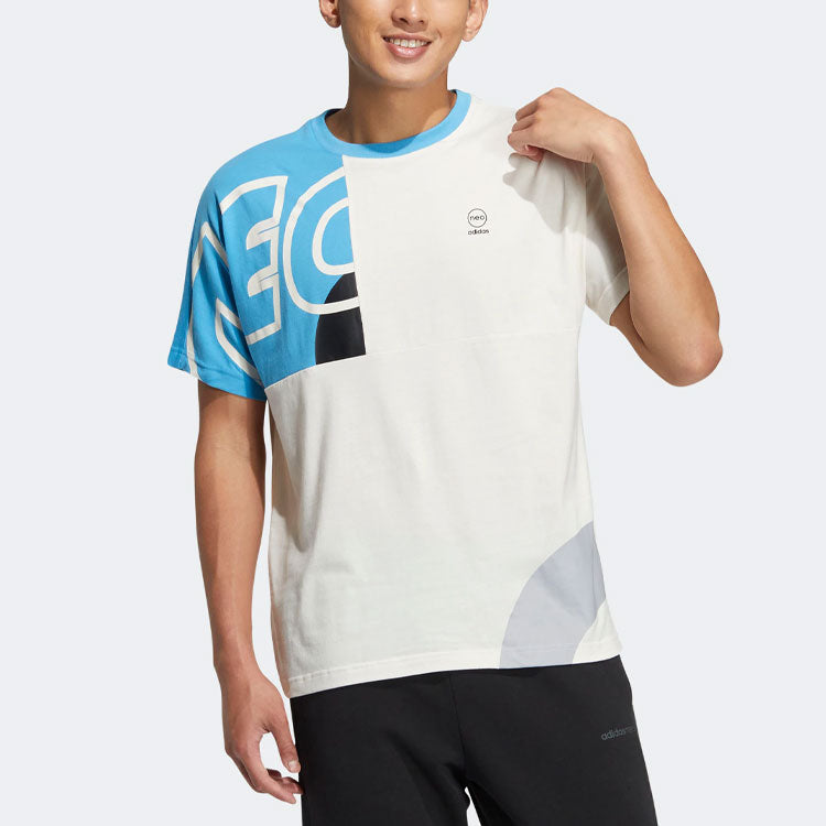 adidas neo M Brand Tee 2 Contrasting Colors Alphabet Printing Sports Short Sleeve Blue White HS8826