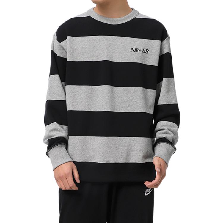 Men's Nike Logo Stripe Round Neck Long Sleeves Autumn Black Gray DN3987-063