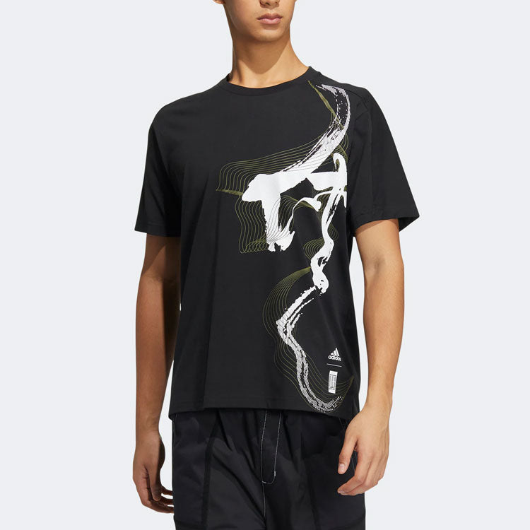 adidas Wj Gfx Story Casual Breathable Round Neck Sports Short Sleeve Black HE5168