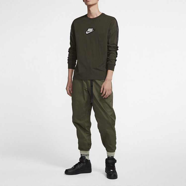 Men's Nike Logo Round Neck Pullover Long Sleeves Green T-Shirt CI6215-355
