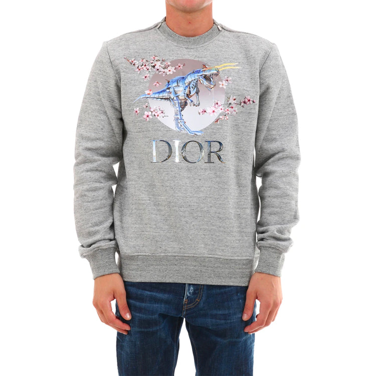DIOR Tyrannosaurus Rex Cherry Blossom Zipper Sweater Unisex Grey 933J635B0555-880