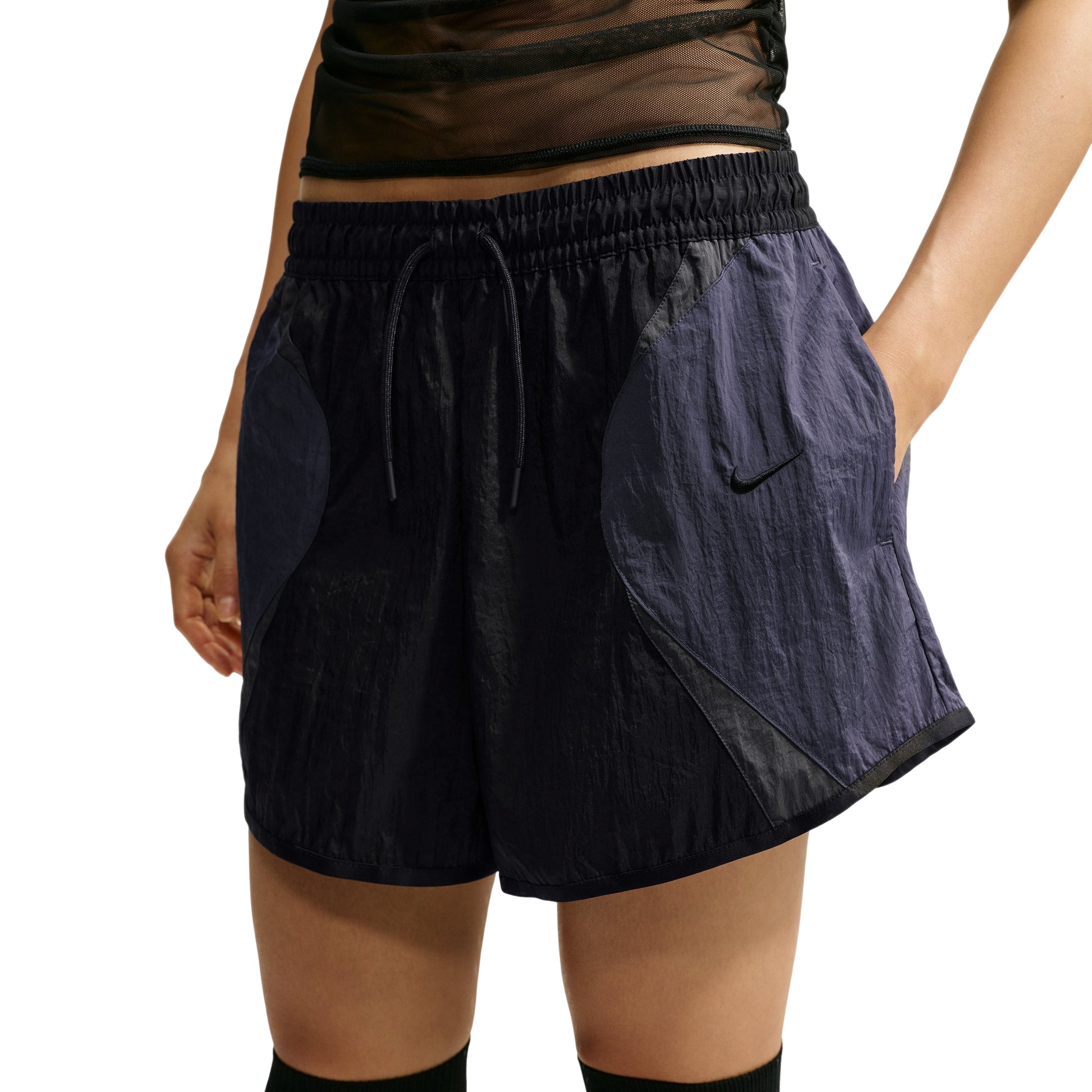 (WMNS) Nike Sportswear Loose Mid-Rise Track Shorts 'Black Gridiron Anthracite' IM8404-010