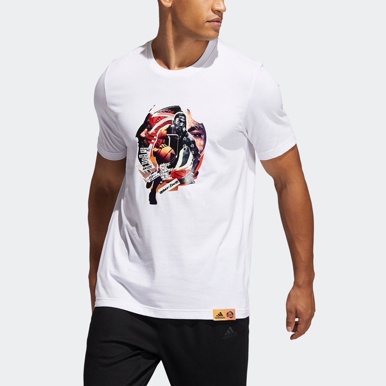 adidas Rose Abstract Basketball Sports Printing Loose Short Sleeve White GH6720