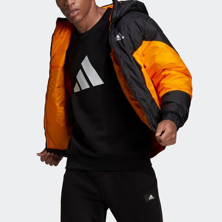 Men's adidas Colorblock Outdoor Sports Stay Warm Hooded With Down Feather Black Jacket GV5354