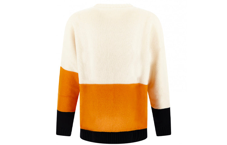 Men's Off-White FW21 Logo Pattern Loose Long Sleeves Colorblock Wool Sweater White OMHE048F21KNI0012001