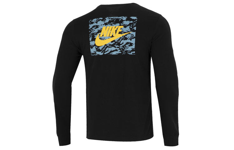Men's Nike Minimalistic Alphabet Logo Athleisure Casual Sports Round Neck Long Sleeves Black T-Shirt DR7822-010