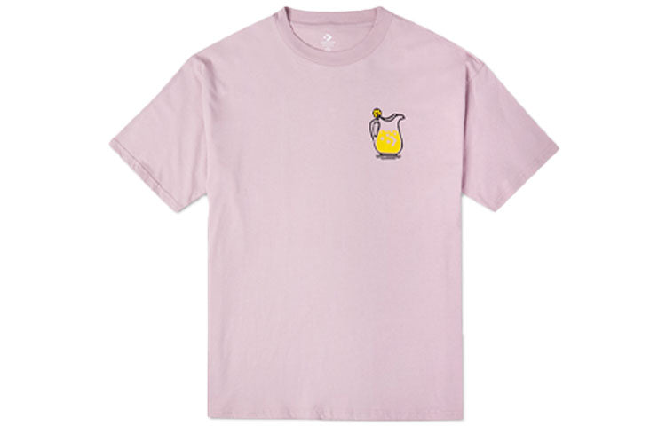 Men's Converse Cartoon Printing Loose Sports Round Neck Short Sleeve Pink Purple 10022047-A04