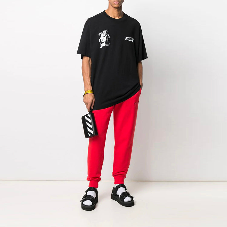 Off-White SS21 Logo Printing Sports Pants Red OMCH033R21FLE0022510