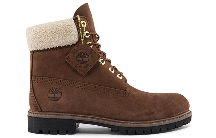 Timberland 6 Inch Premium Waterproof Boots 'Brown and Fleece Collar' A2GMZ931