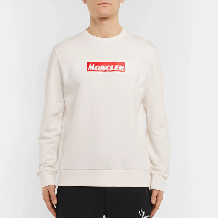 Moncler Chest Logo Print Plain Knitted Long Sleeve Sweater For Men White E209180481508098U-004
