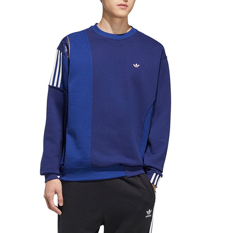 adidas originals Contrast Color Stitching Logo Stripe Round Neck Long Sleeves Blue HH9964