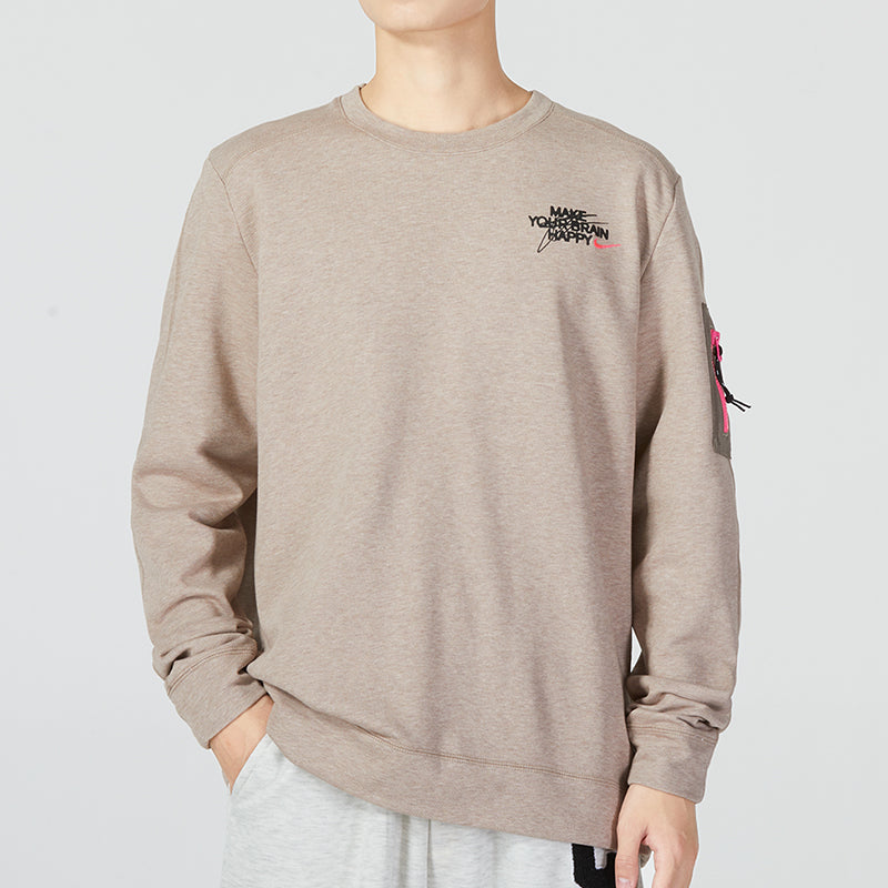 Nike Back Smiling Face Pattern Printing Round Neck Pullover Long Sleeves Hoodie Men's Grey DQ7867-040