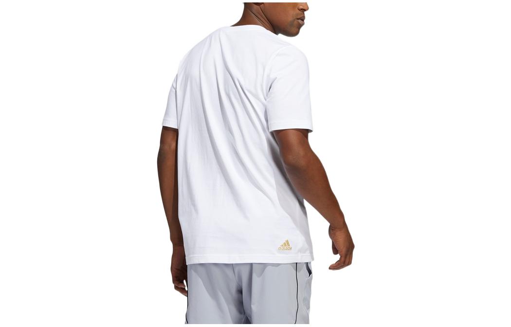 Men's adidas Casual Alphabet Solid Color Sports Short Sleeve White T-Shirt HB5478