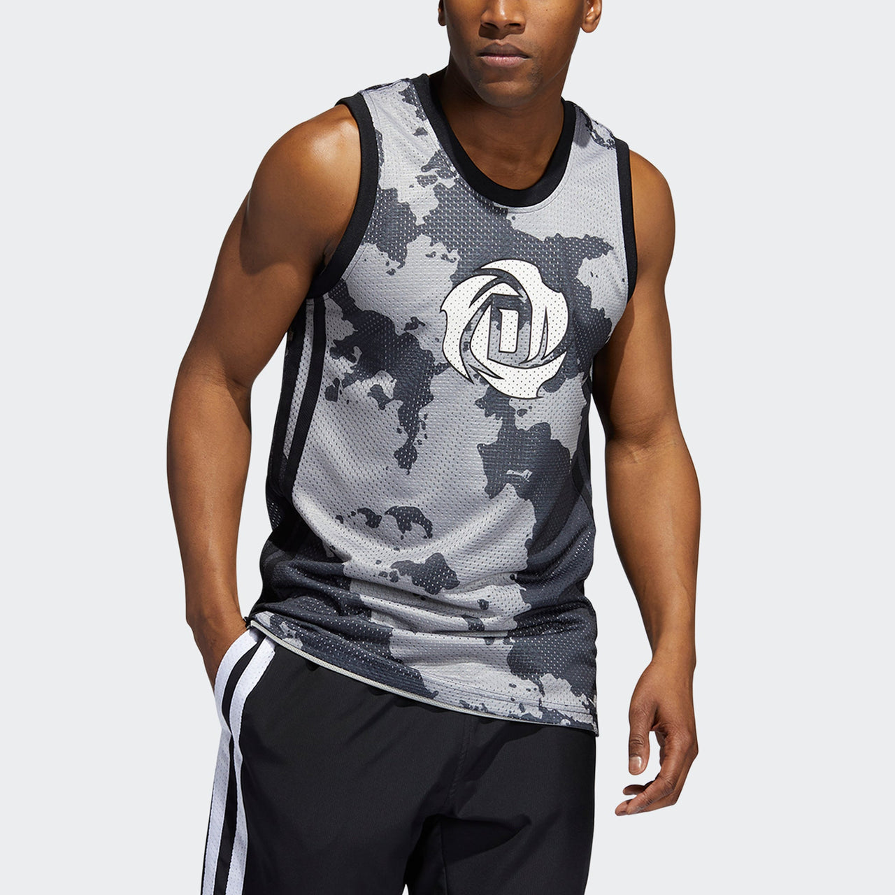 Men's adidas x Ross Crossover Logo Pattern Printing Basketball Sports Black Vest GV4698