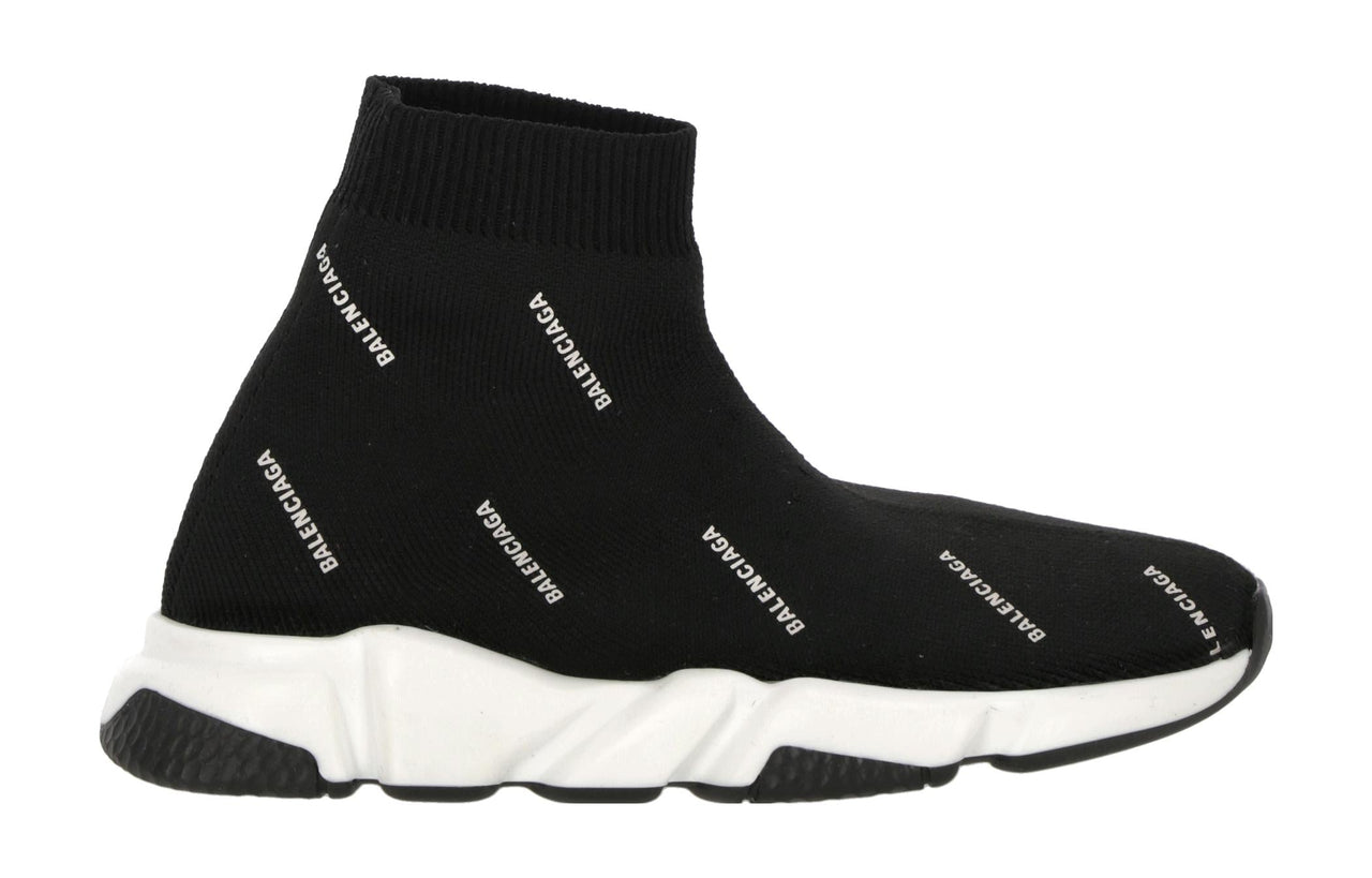 (GS) Balenciaga Speed 1.0 Sneakers 'White Logo Monogram Black Knit' 597425W2DBF1015