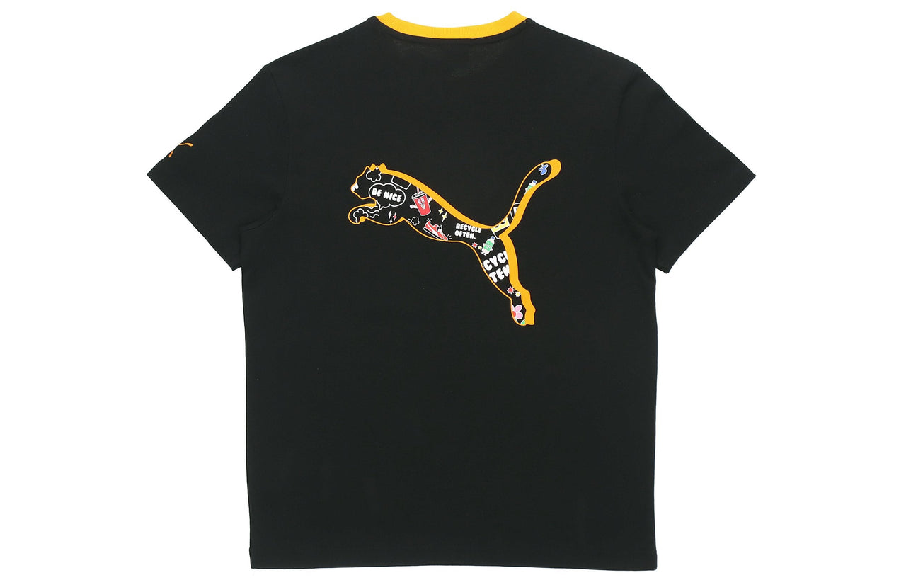 PUMA Awareness Logo Embroidered Printing Sports Loose Round Neck Short Sleeve Black 532034-01
