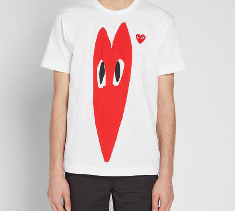 COMME des GARCONS PLAY Long Heart Printing Short Sleeve 'White Red' AZ-T224-051-1