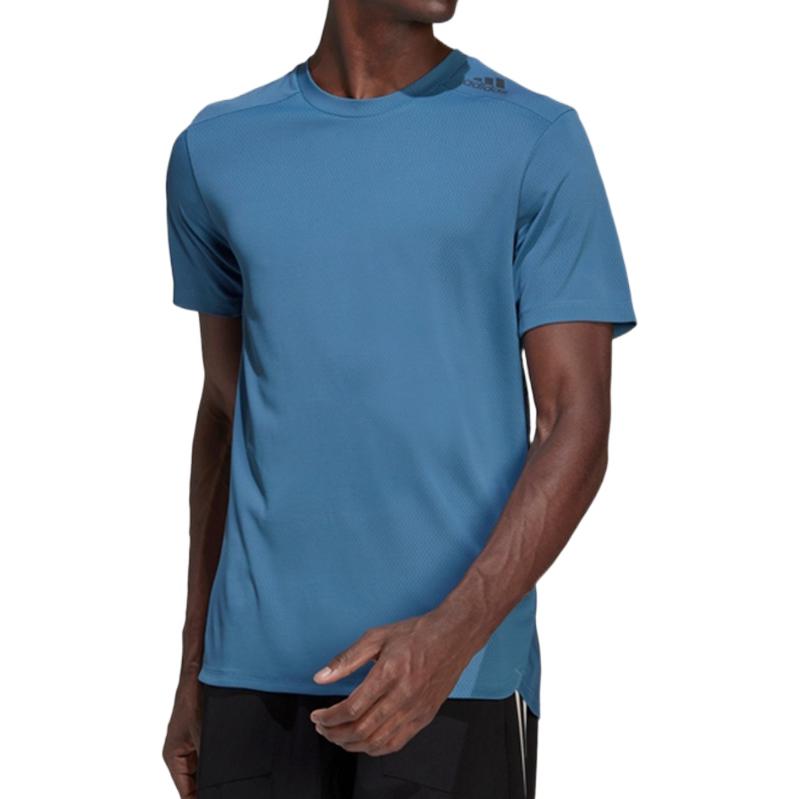 Men's adidas Stripe Logo Sports Training Round Neck Short Sleeve Navy Blue T-Shirt HU0112