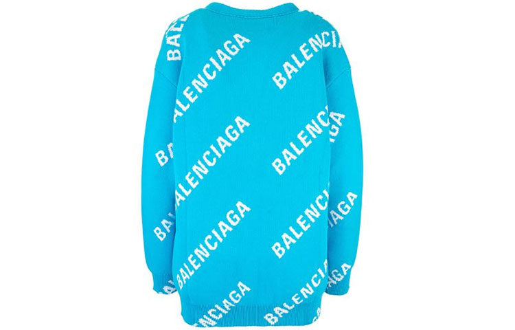 (WMNS) Balenciaga Logo Monogram Cardigan Relaxed Fit 'Blue' 625330T31784661