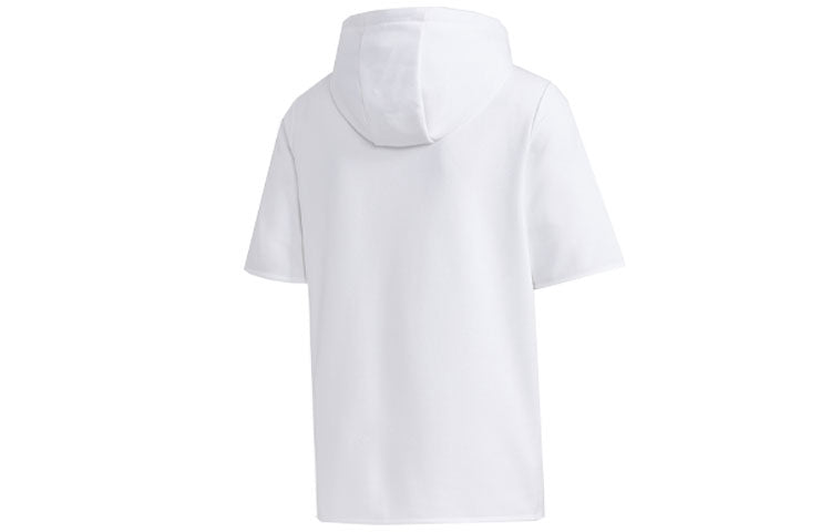 Men's adidas neo Logo Embroidered Sports Pullover Hooded Short Sleeve White GP5824