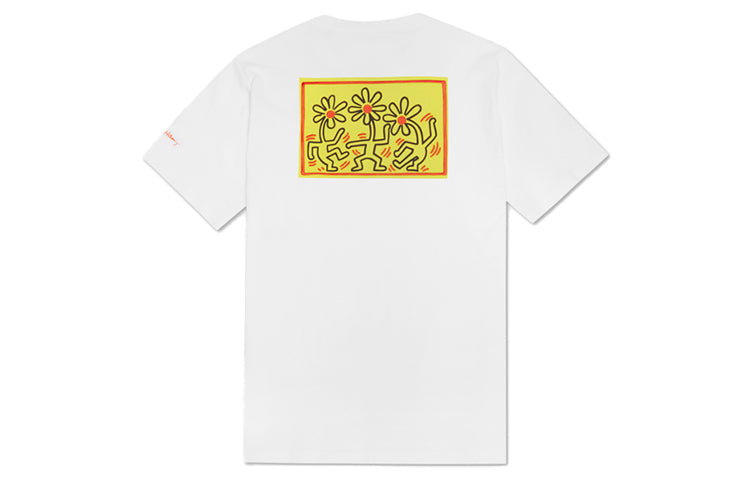 Men's Converse x Keith Haring Crossover Embroidered Logo Alphabet Printing Round Neck Loose White 10022256-A01