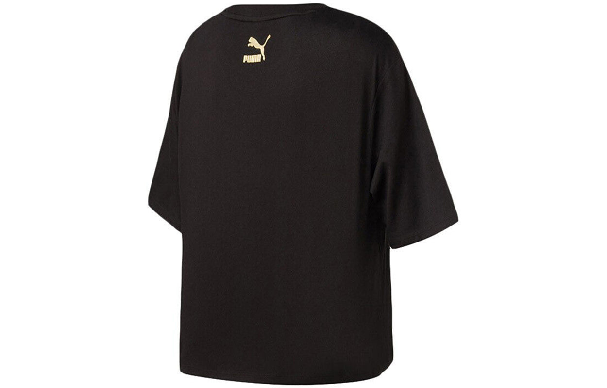 (WMNS) PUMA Rainbow Logo Print Loose Sports Short Sleeve Black 599998-01
