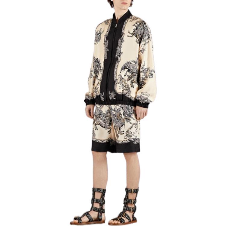 Gucci Silk Shorts With Roi Soleil Print 'Ivory Black' 672698-ZAKU1-9285