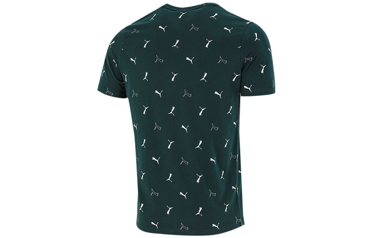 PUMA Full Print Logo Sports Round Neck Short Sleeve Dark Green 533142-80
