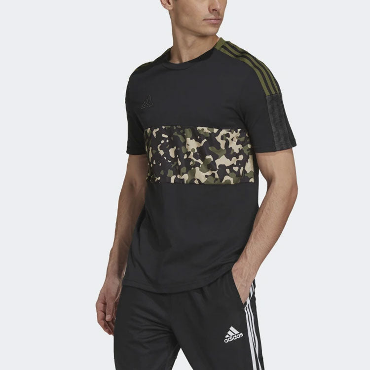 adidas Tiro Tee Aop Casual Sports Soccer/Football Short Sleeve Black GU8189