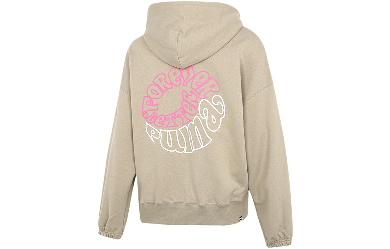 (WMNS) PUMA Downtown Graphic Hoodie Breathable Letter Printing Long Sleeve Khaki 533049-42