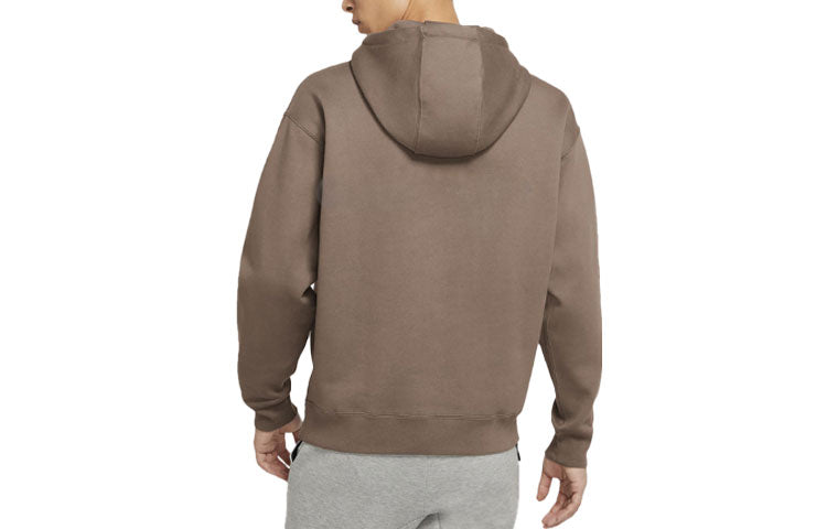 Men's Nike Logo Embroidered Solid Color Fleece Lined Casual Pullover Brown DA0316-040
