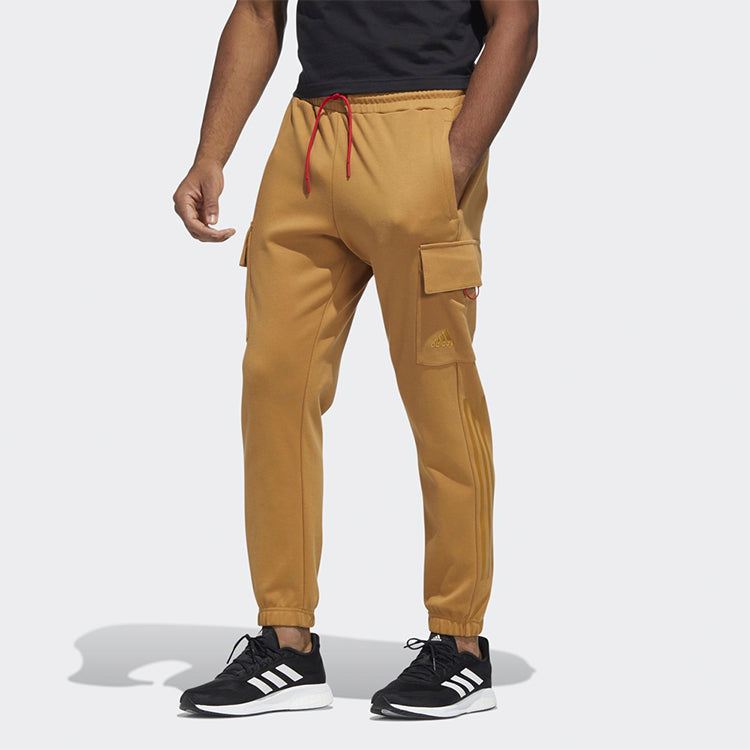Men's adidas Casual Mid Waist Solid Color Sports Pants/Trousers/Joggers Khaki HC0255