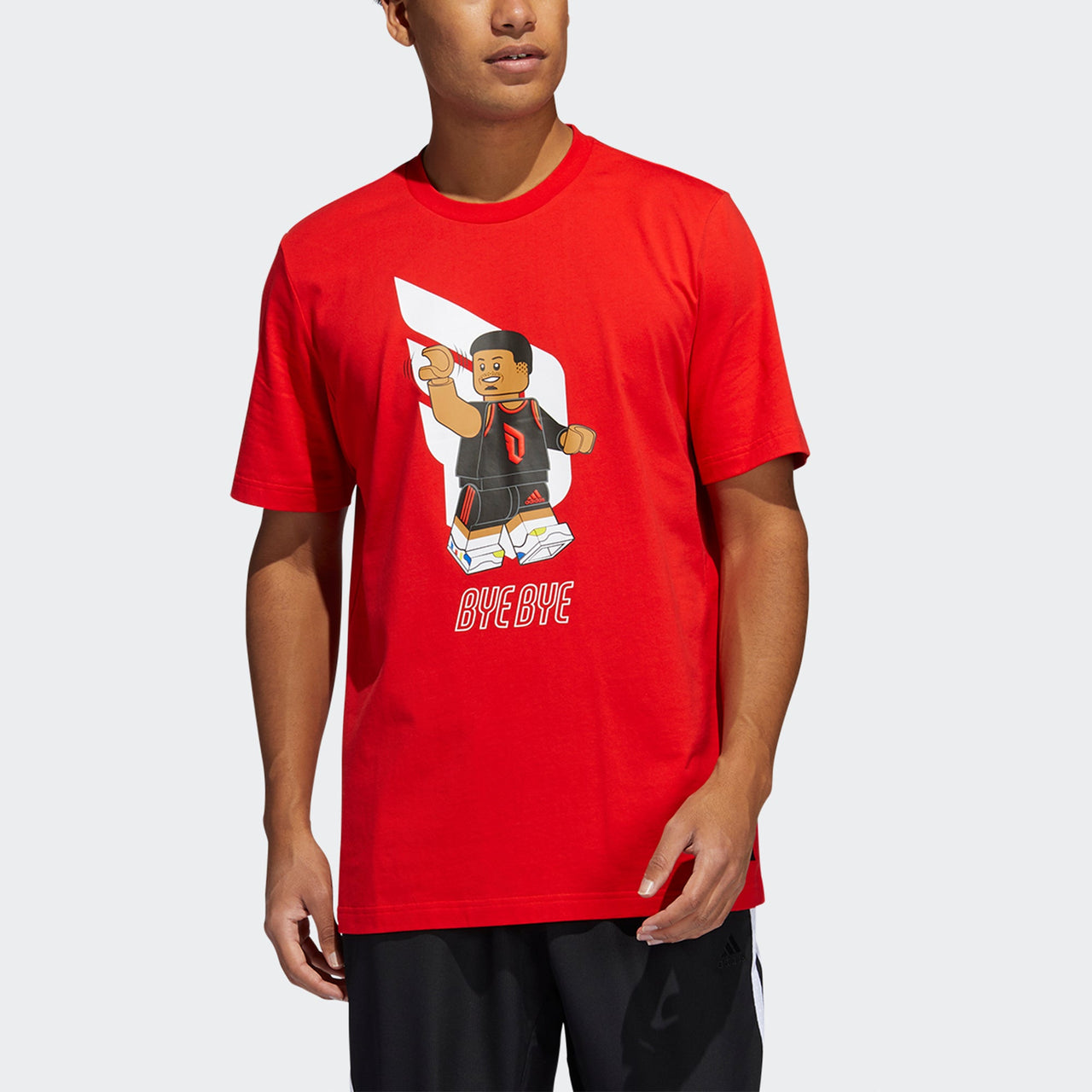Men's adidas x LEGO Crossover Dame Ss Damian . Lillard Funny Blocks Printing Basketball Sports Short Sleeve Red T-Shirt HA7056
