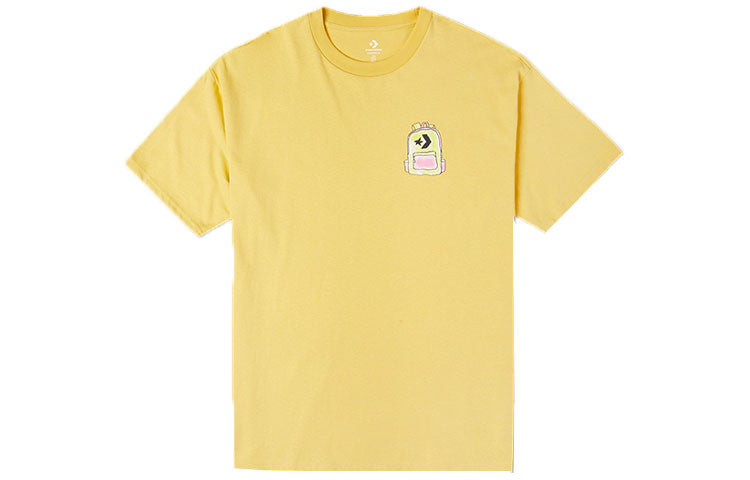 Men's Converse Back Graffiti Cartoon Printing Loose Casual Round Neck Short Sleeve Gold T-Shirt 10022038-A05
