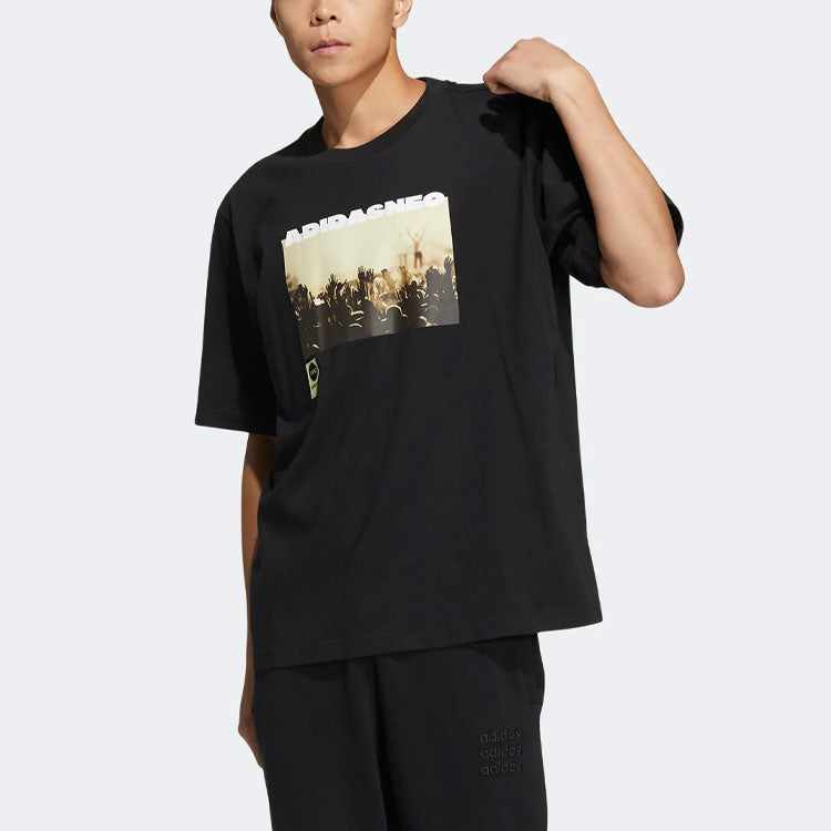 adidas neo M Sw Photo Tee Pattern Printing Athleisure Casual Sports Short Sleeve Couple Style Black HC9744
