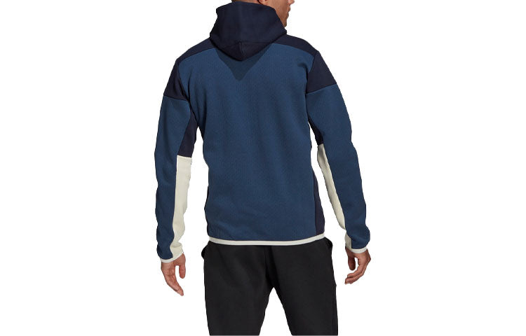 Men's adidas Z.N.E Series Sports Gym Knit Thicken Hooded Logo Jacket Navy Blue GN6834