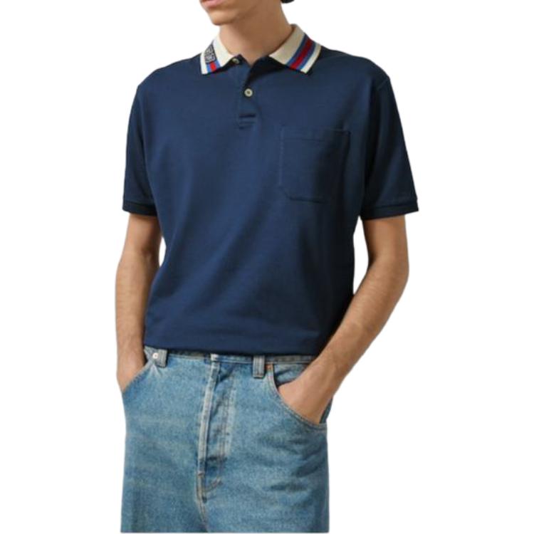 Gucci Cotton Piquet Polo Shirt With Square GG 'Blue' 768630-XJF45-4030