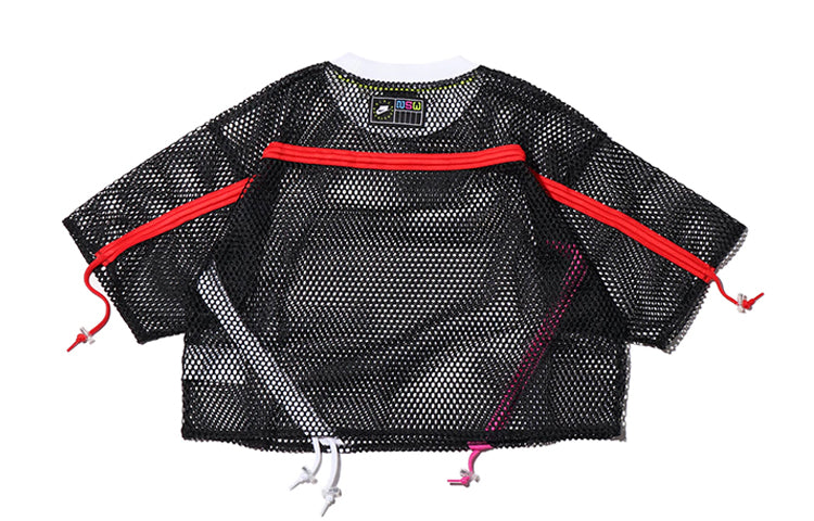 (WMNS) Nike Sportswear Mesh Drawstring Sports Short Sleeve 'Black' AR3034-010