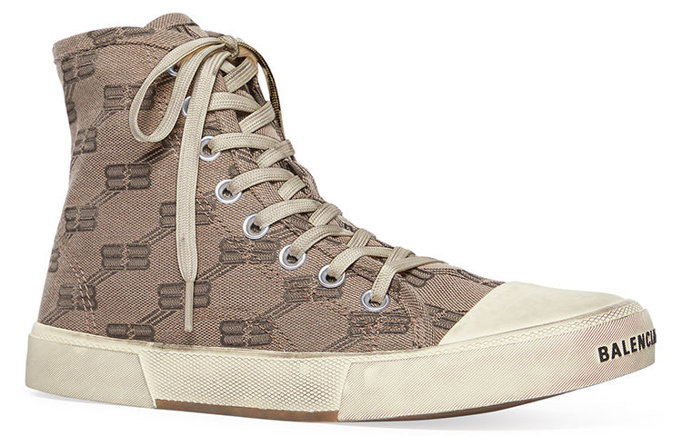(WMNS) Balenciaga Paris High Top Sneakers 'Tan BB Monogram Cotton and White Rubber' 688756W3RQ12298