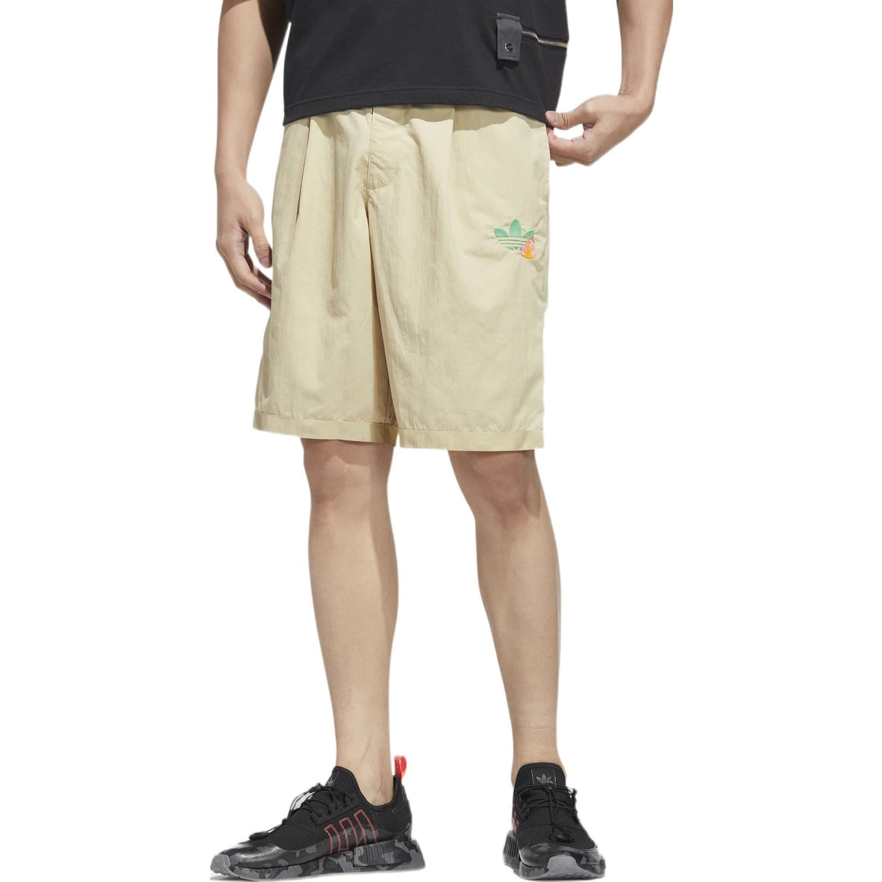 Men's adidas originals Y2K Shorts 2 Solid Color Logo Pattern Straight Sports Khaki HM8038